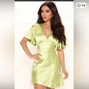 Fashion Nova Elegant Green Satin Dress